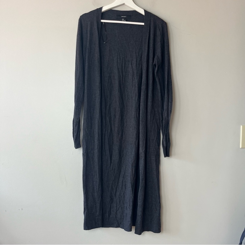 Forever 21 Dark Gray Open Front Duster‎ Cardigan Medium